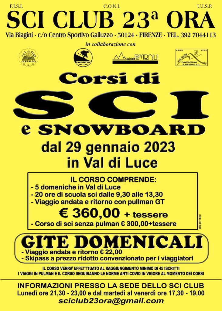 CORSI DI SCI E SNOWBOARD 2023